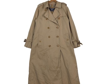 Vintage Burberrys Made In England Long Jacket Trench Coat Nova check blanket lining rare design hard to find medium fits