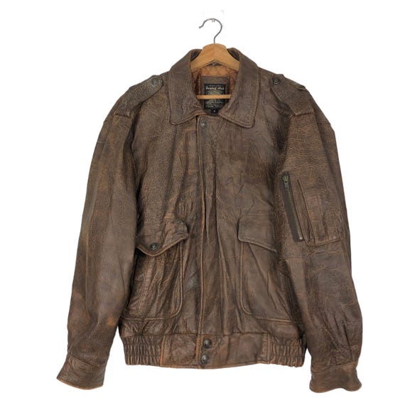 Vintage Biker Leather Jacket Bayleaf Anch