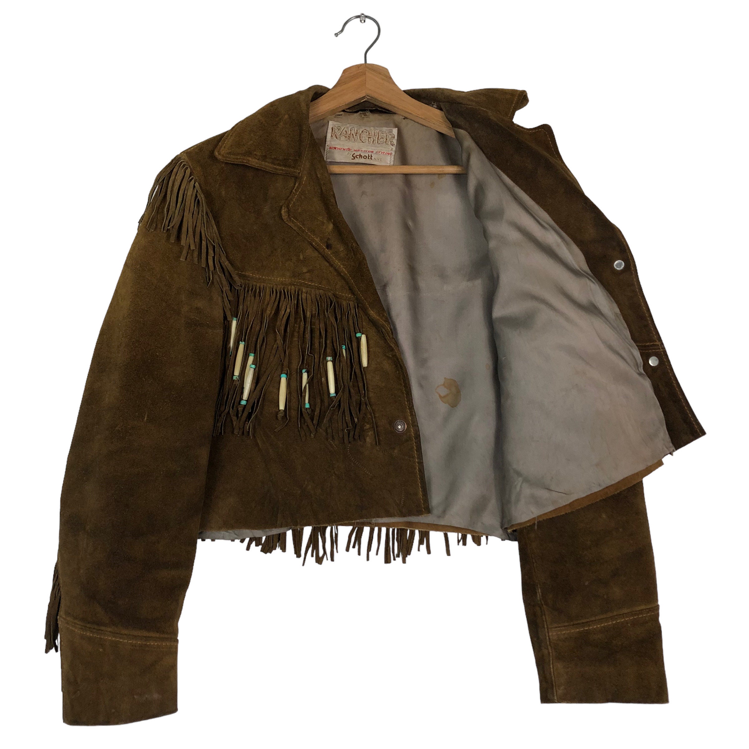 Vintage Schott Rancher Leather Fringe Jacket, Cropped Western