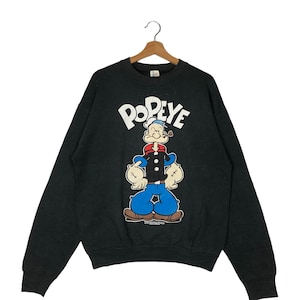 PICK!!! Vintage Popoye Mirror Design Big Logo Crewneck Sweatshirt Pull Over USA Made