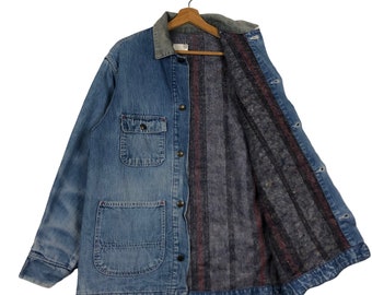 ¡ELIGE! Chaqueta vaquera vintage Chore Worker con forro de manta Sears y diseño desgastado.