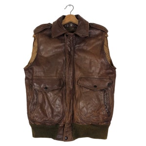 PICK!!! Vintage Schott Genuine Leather Tank Top Jacket Made In USA A2 Type Multi Pocket Cafe Racer Style Very Hard To Find