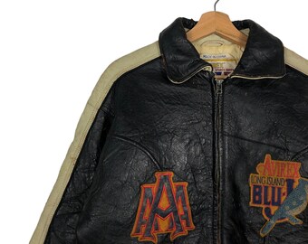 80s Vintage Avirex Leather Varsity Jacket, Big Logo, Size S - Etsy