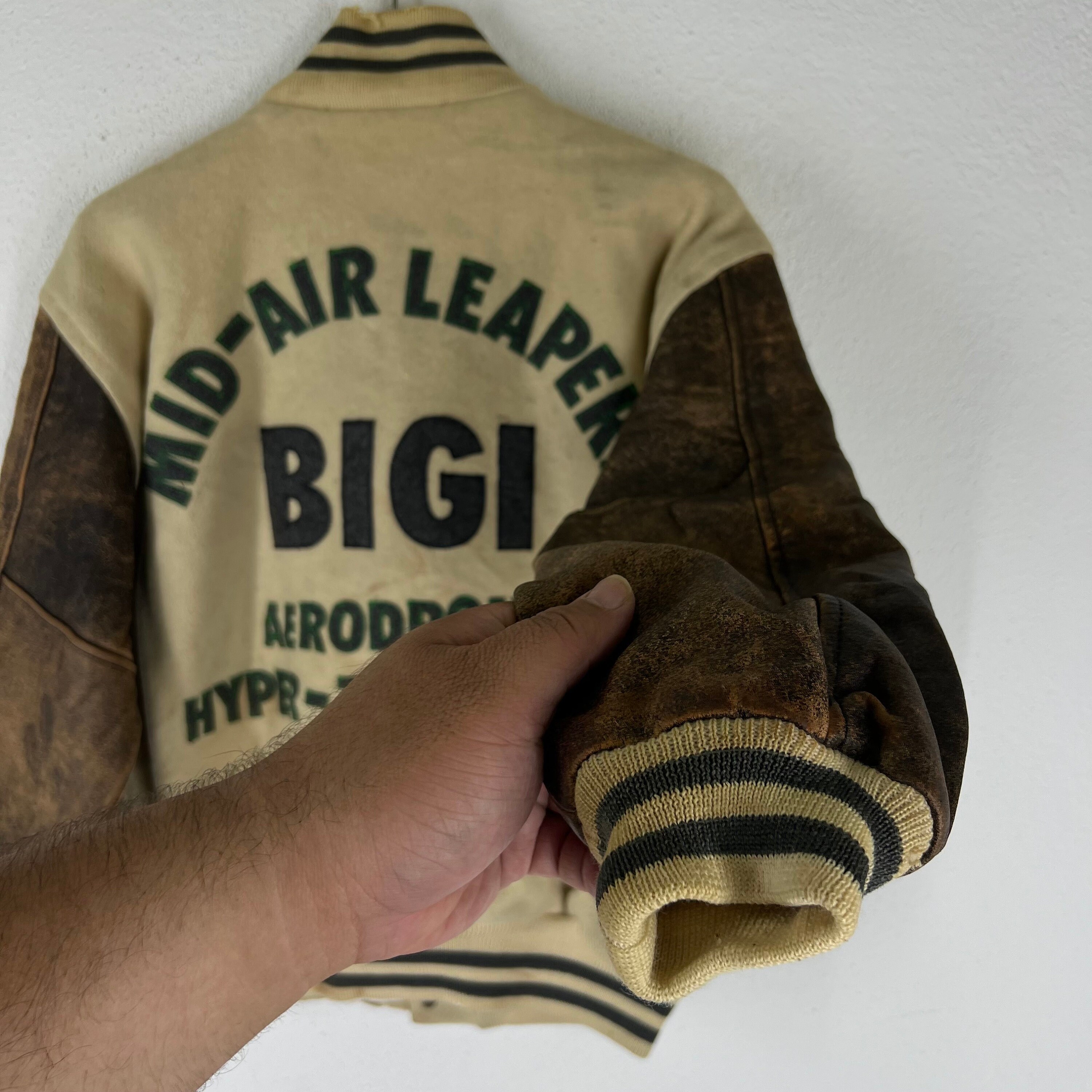 Vintage Varsity Jacket Mens Bigi Japan Made Big Logo Leather 