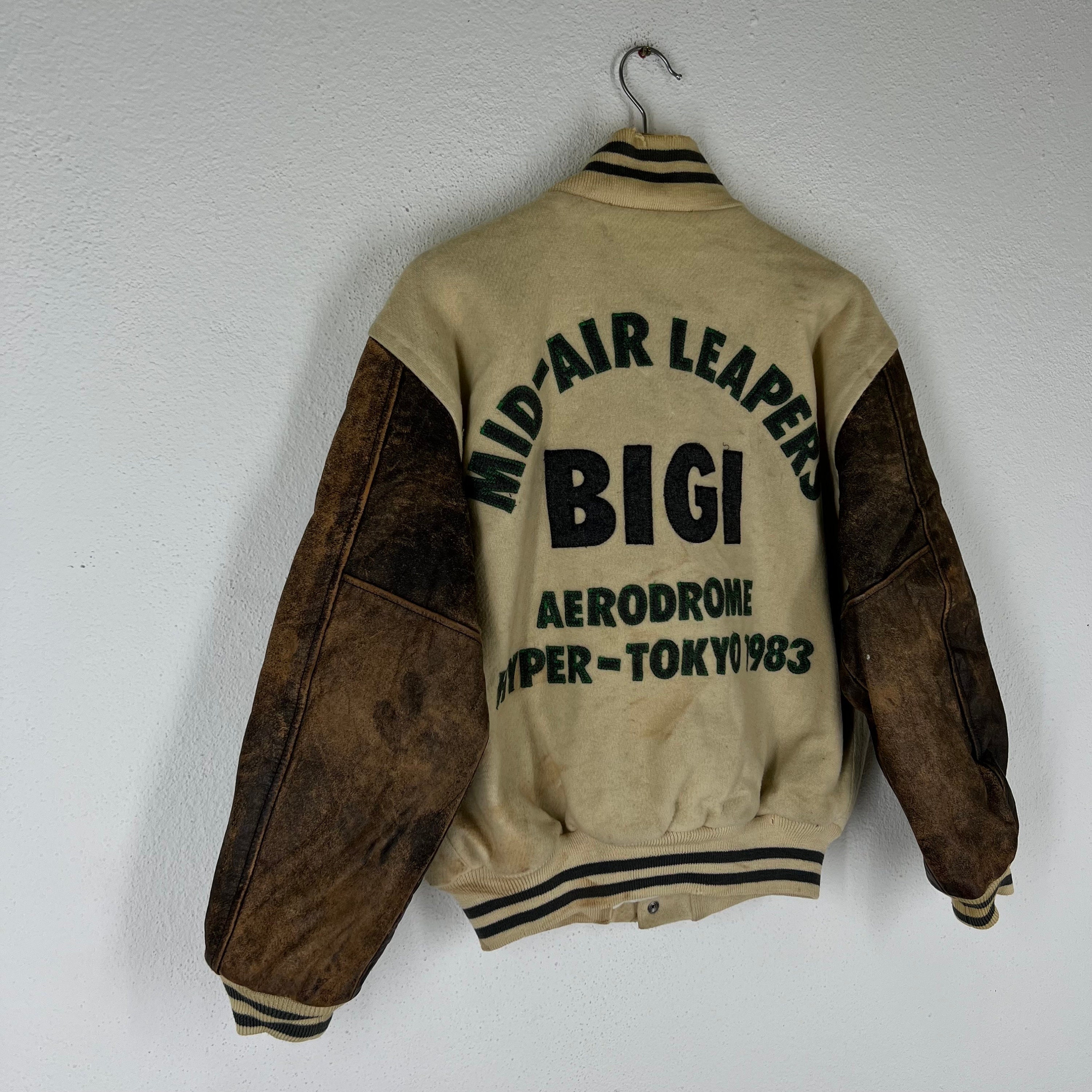 Vintage Varsity Jacket Mens Bigi Japan Made Big Logo Leather