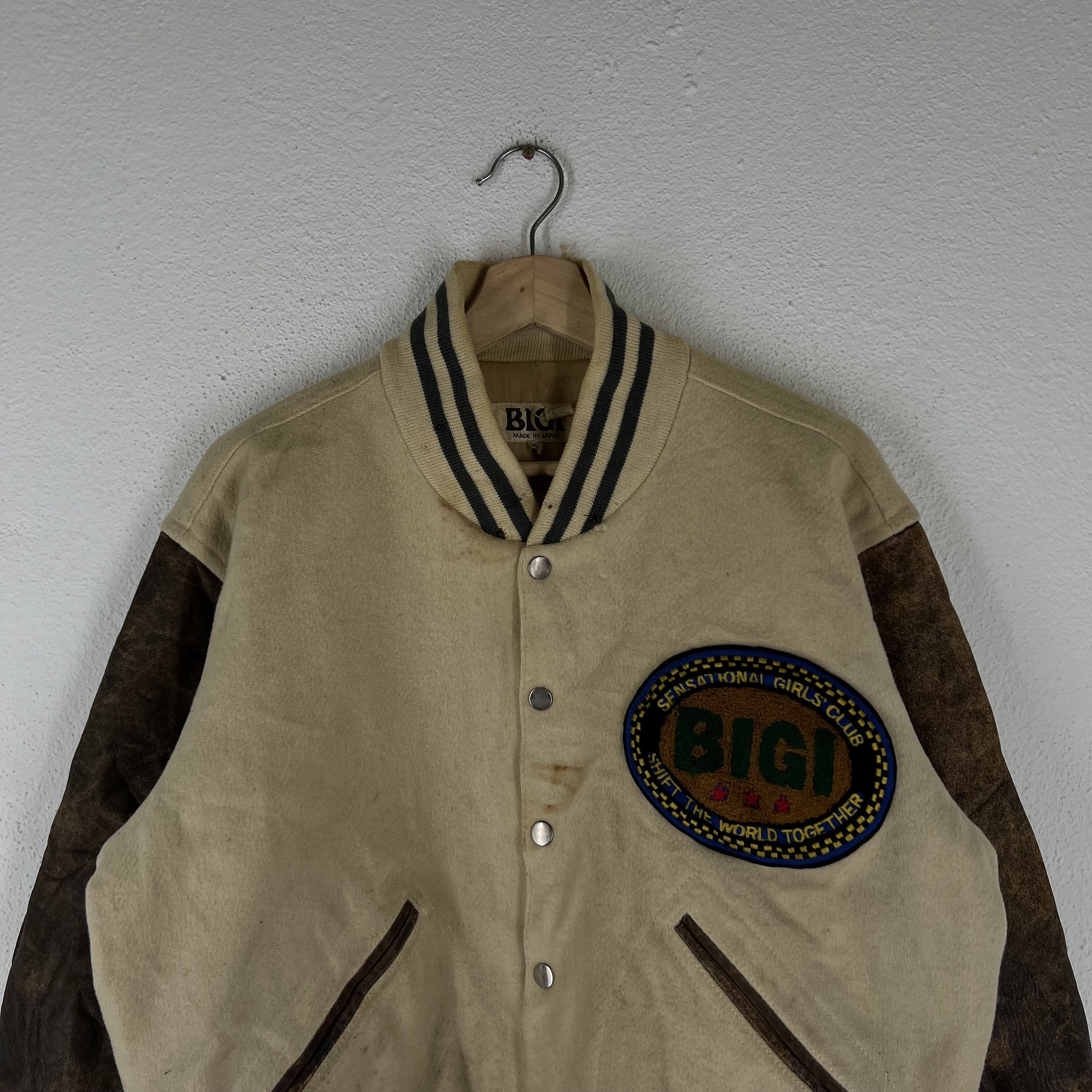 Vintage Varsity Jacket Mens Bigi Japan Made Big Logo Leather 