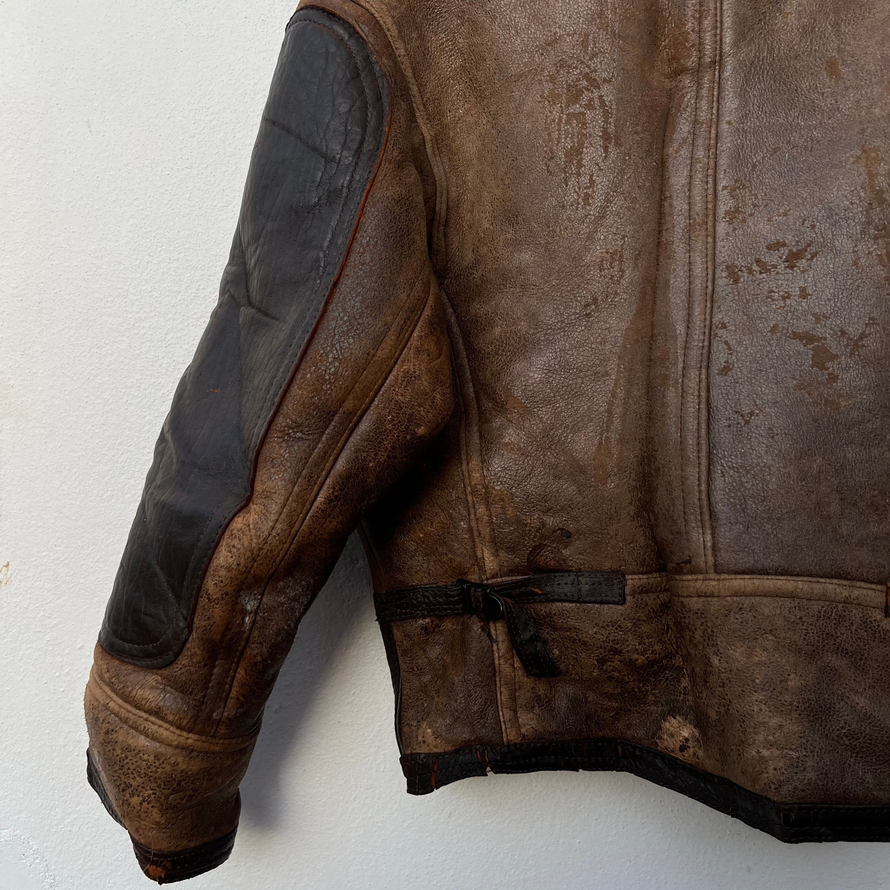 Vintage Avirex Leather Biker Jacket, Sheepskin Shearling Collar
