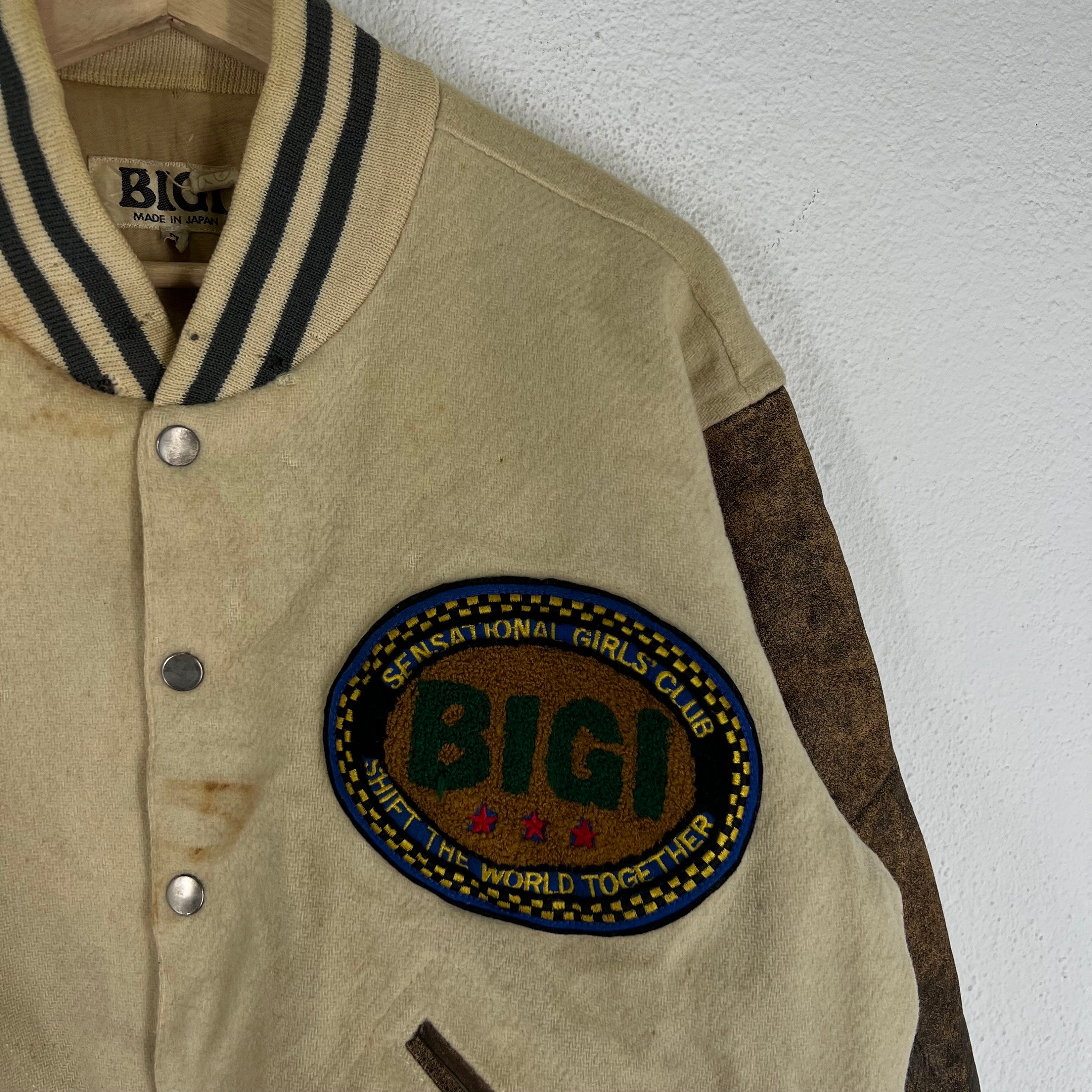 Vintage Varsity Jacket Mens Bigi Japan Made Big Logo Leather 