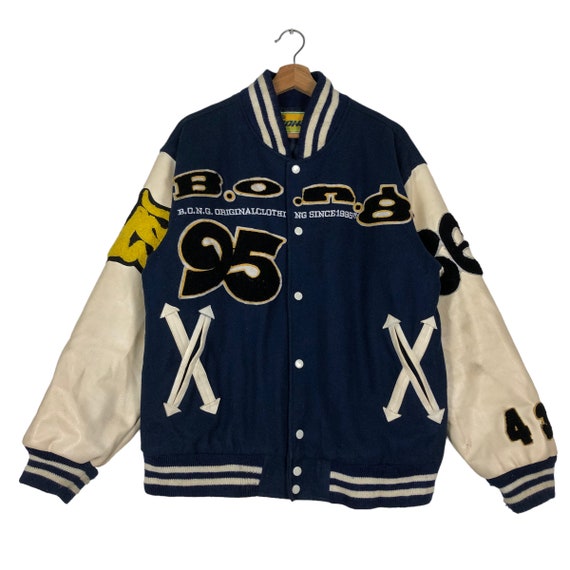 Vintage 90s Embroidered Varsity Jacket, Big Logo Spell Out - Etsy