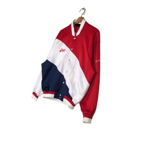 Vintage Bomber Jacket Asics Japan Big Logo Multi Colour Rare