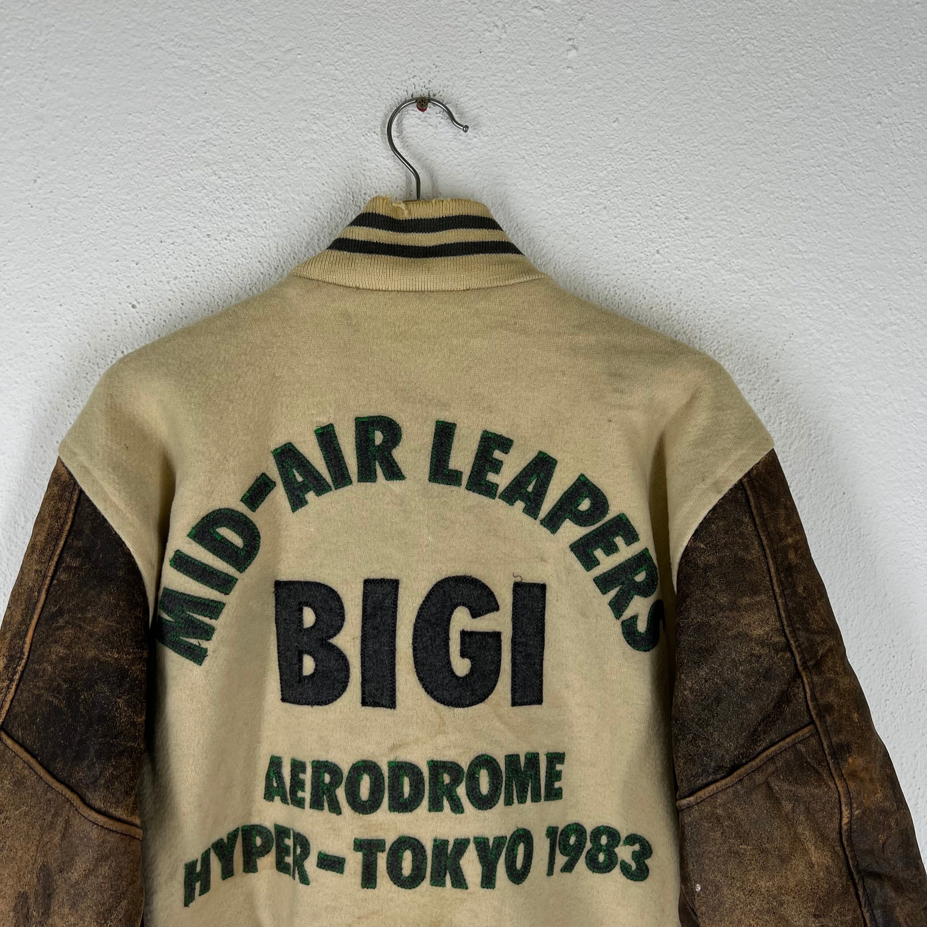 Vintage Varsity Jacket Mens Bigi Japan Made Big Logo Leather 