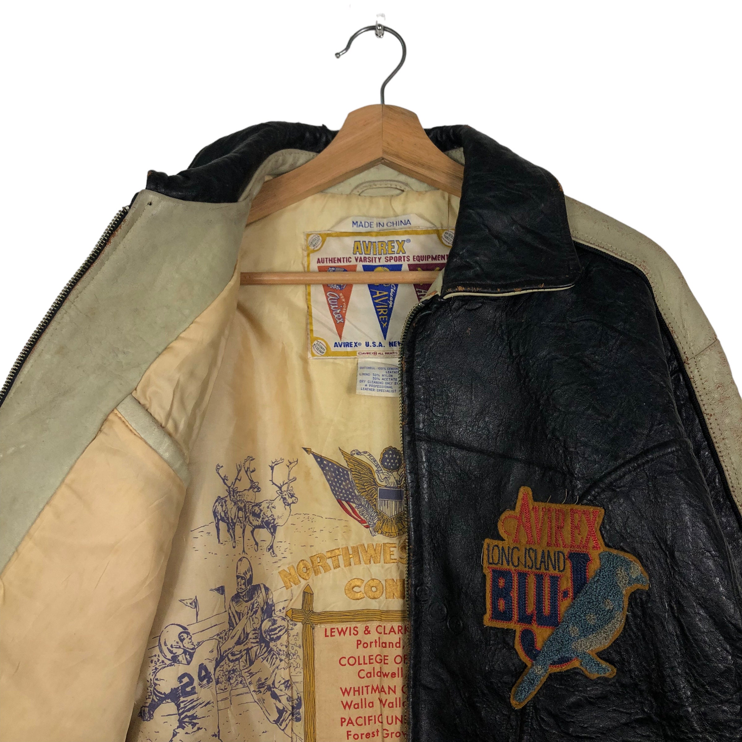 80s Vintage Avirex Leather Varsity Jacket, Big Logo, Size S - Etsy
