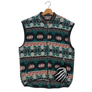 PICK!!! Vintage The North Face Fleece Vest Made in USA Aztec Native Design Dip Pile Style Streetwear