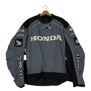 PICK!!! Vintage Biker Racing Jacket Honda Big Logo Spell Out Embroidery Safety Wear Rich Grey Black Rare Design Hard To Find
