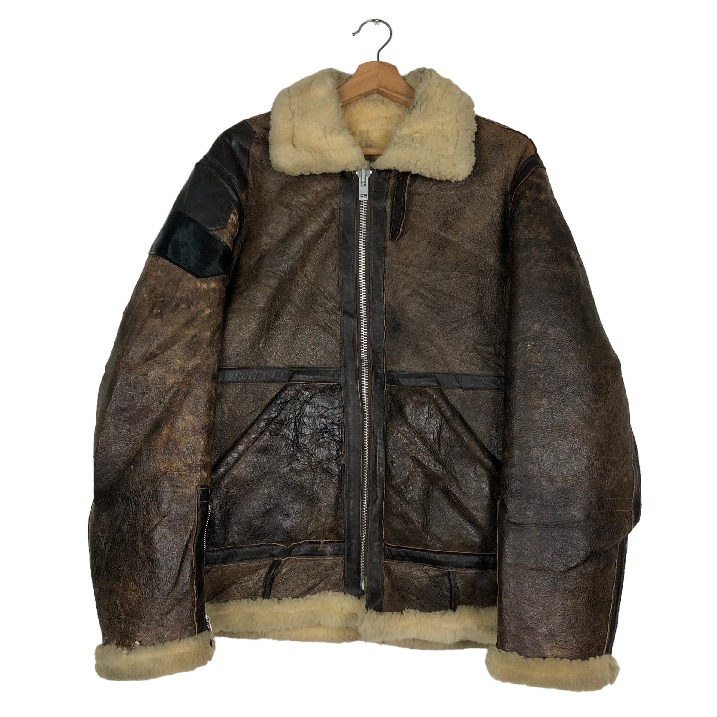 type b-3 90s schott USA製　mouton fli Schott Flight Mouton Leather Jacket TYPE B-3 Size 42 Light brown
