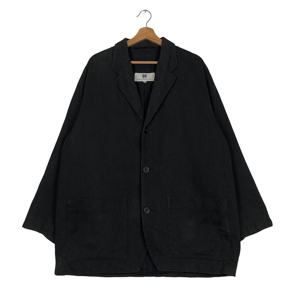 PICK!!! Vintage Chore Worker Jacket Oversized Dries Van Noten Duck Canvas Rich Black