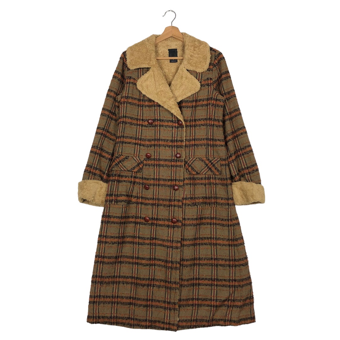 Vintage Tartan Design Fly Coats Long Wool Jacket Faux Fur Lining - Etsy