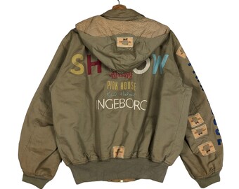 Vintage 90s Pink House Japan Bomber Jacket With Patches (size M