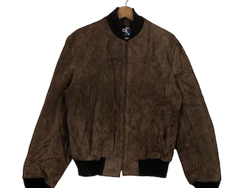 Vintage 80s Schott Leather Suede Zipper Jacket Size 40 (M) Brown
