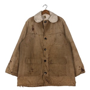 PICK!!! Vintage 80&#39;s Carhartt Chore Work Jacket Rusty Worn Multi Pocket Cargo