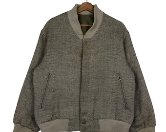 Vintage Wool Bomber Jacket Herringbone Woodhouse Japan