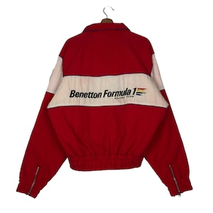 PICK!!! Vintage Bomber Jumper Jacket Benetton Racing Formula 1 Spell Out Big Logo Racing Jacket Style Worker Rich Red Color Medium Size
