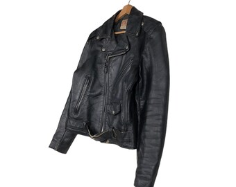 50s60sヴィンテージ レザージャケット　COATS&CLARKジッパー　XL PICK!!! Vintage Late 60's Biker Leather Jacket Double Collar