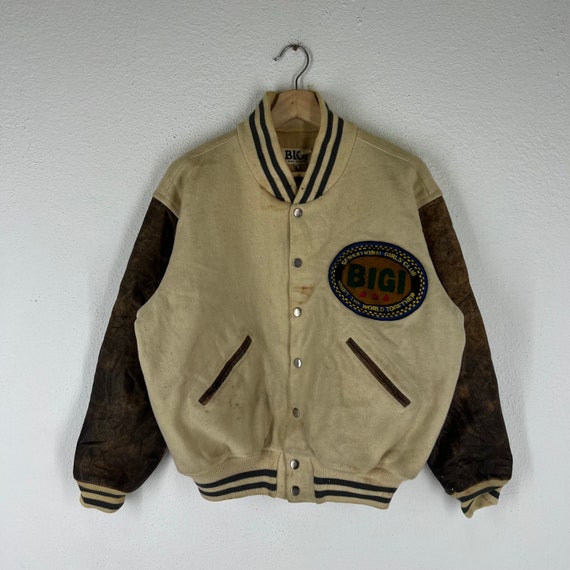 Vintage Varsity Jacket Mens Bigi Japan Made Big Logo Leather Handling -   Denmark