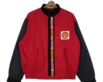 Vintage 90s Shell Racing Team Bomber Jacket - Size Large - Etsy