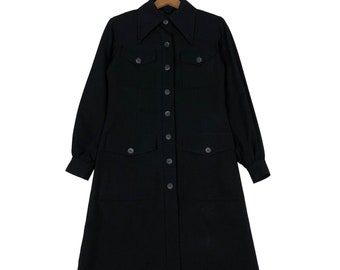 Vintage Long Jacket/Dress Rich Black Yves Saint Laurent Medium Size Estimate
