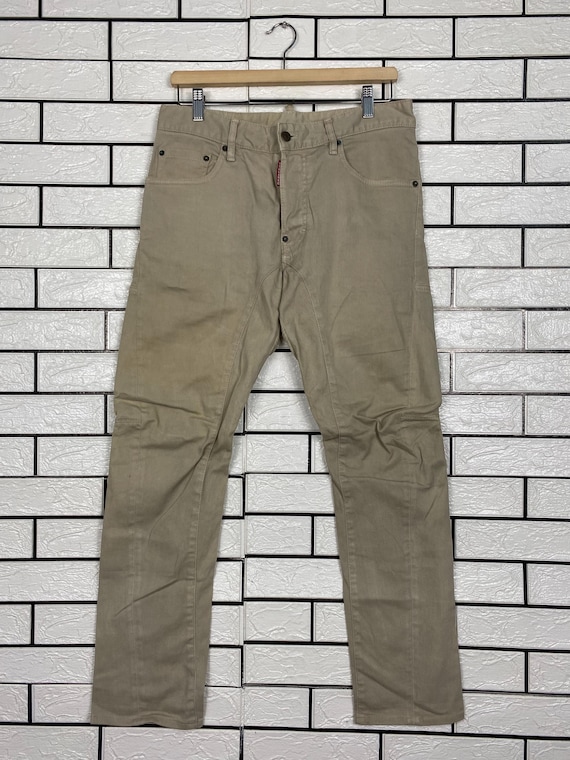 Dsquared2, PICK!!! Dsquared2 Made in Italy Beige Biker Pants | Luxury Designer Straight Leg Trousers | Vintage Italian Menswear