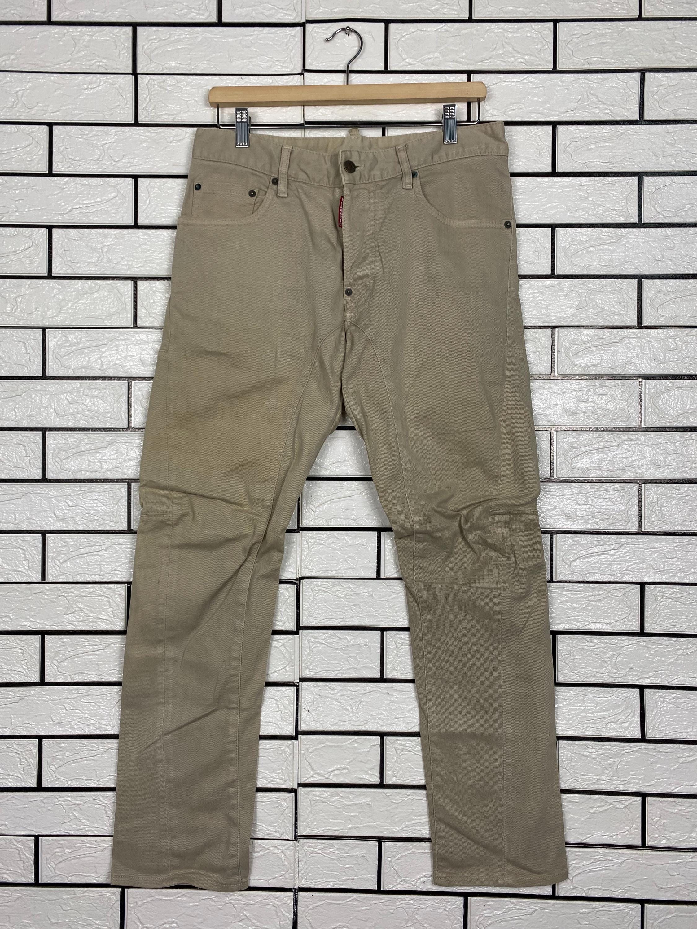Dsquared2, PICK!!! Dsquared2 Made in Italy Beige Biker Pants | Luxury Designer Straight Leg Trousers | Vintage Italian Menswear