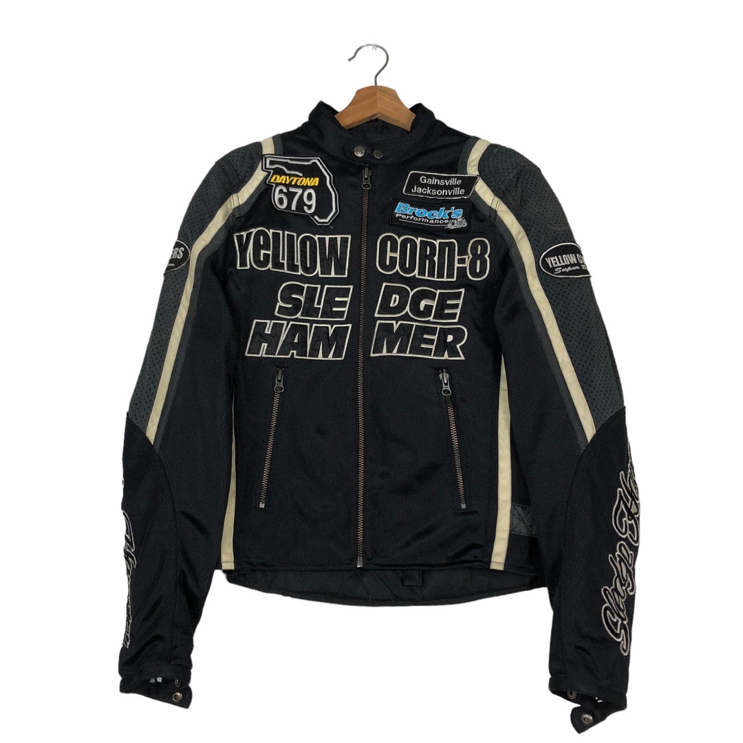 YELLOW CORN SLEDGE HAMMER ライダースジャケット Vintage Biker Racing Jacket Yellow Corn Sledge Hammer - Etsy Israel