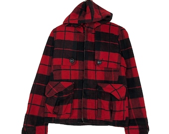 Vintage Woolrich Mens 100% Wool Coat Jacket Button Cruiser Fur