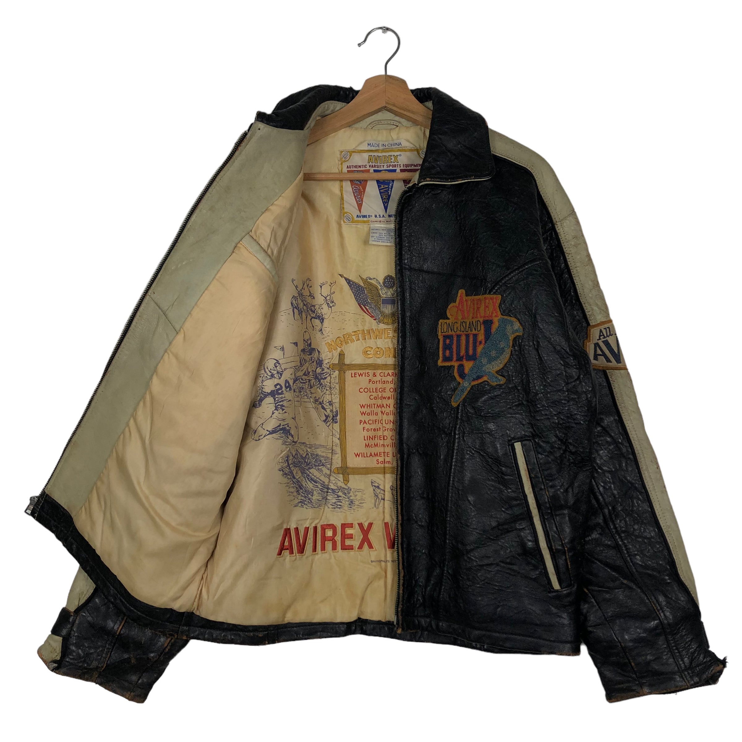 80s Vintage Avirex Leather Varsity Jacket, Big Logo, Size S - Etsy