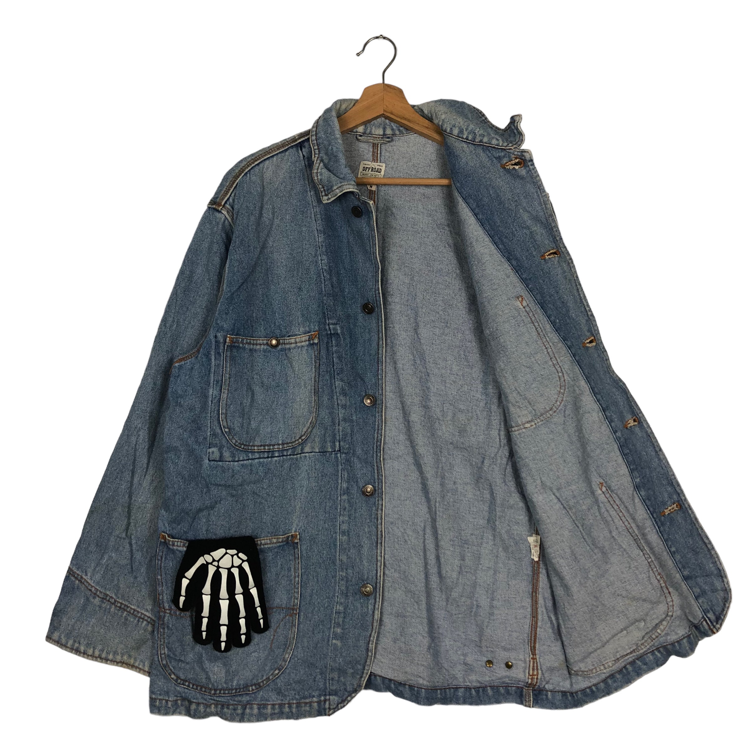 Vintage 90s Denim Chore Jacket, Skeleton Hand Patch, Size M - Etsy