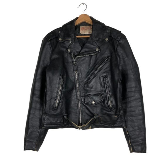 PICK!!! Vintage Late 60's Biker Leather Jacket Double Collar