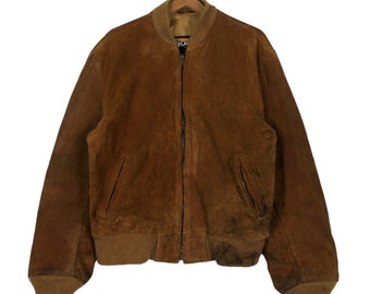 Vintage 80s Schott Leather Suede Zipper Jacket Size 40 (M) Brown