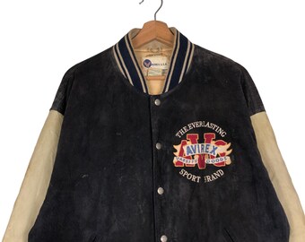 PICK!!! Vintage Leather Jacket Avirex Usa Varsity Big Logo