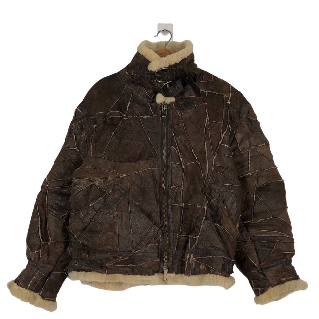 その他 Vintage patchwork B3 mouton jacket Vintage Patchwork Shearling B3 Bomber Jacket, Sherpa Collar (M) - Etsy