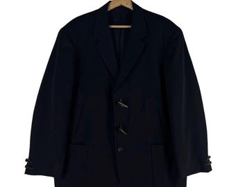 Abrigo de lana negro Yohji Yamamoto Y's para hombre, ganchos de madera (talla M)
