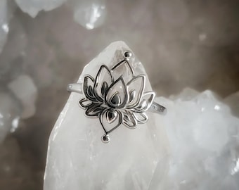Verstellbarer Ring aus Edelstahl, Lotusblüte