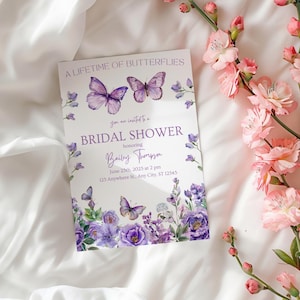 Invitation nuptiale de la vie des papillons, il me donne des papillons, papillon fleurs sauvages imprimables, invitation nuptiale papillon violet