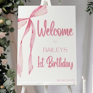 Girls Just Wanna Be One Welcome Sign, Pink Bow 1st Birthday Party Decor, Custom Girls Sign, First Birthday Party Decorations, Party Sign