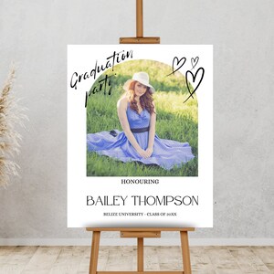 Photo Graduation Welcome Sign, Minimalist Graduation Editable Poster, Graduate Decor, Senior College Graduation party welcome sign Backdrop