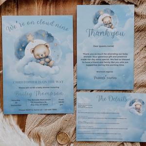 Convite para chá de bebê Cloud 9, Pacote para chá de bebê We're On Cloud Nine, Pacote para chá de bebê Cloud Nine com gênero neutro editável, Download instantâneo