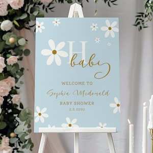 Editable Daisy Baby Shower Welcome Sign, Baby Blue Daisy Baby Shower, Welcome Poster, Boho Daisy Baby Shower Decoration, Groovy Daisy