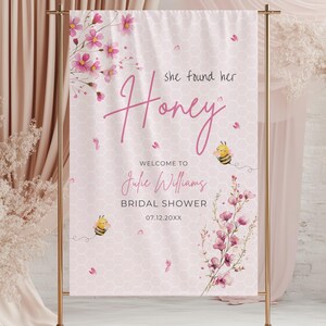 She Found Her Honey ブライダル シャワー サイン、編集可能な Bee ブライダル シャワー ウェルカム ポスター サイン、Bride To Bee ウェルカム サイン、印刷可能なシャワー テンプレート