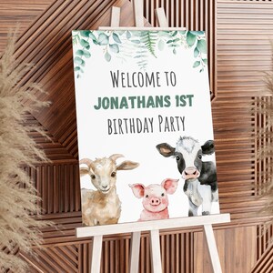 Editable Farm Birthday Welcome Sign, Barnyard Birthday Welcome Poster, Farm Animal First Birthday Party Sign, Farm Themed Welcome Sign