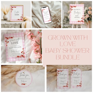 Gender Neutral Locally Grown Baby Shower Invitation, Farmers Market Baby Shower Invite Bundle, Grown With Love Baby Shower Bundle